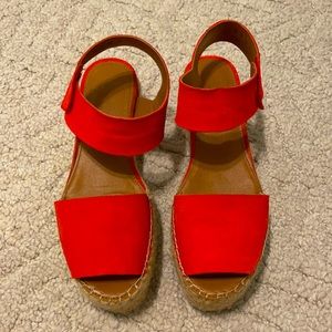 Franco Sarto platform espadrille sandals, vibrant orange, size 9